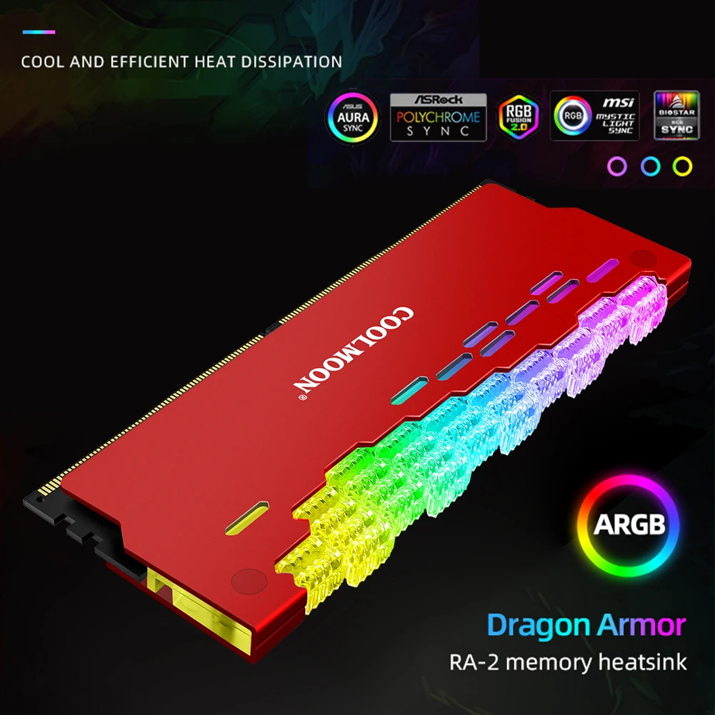 

COOLMOON RA-2 RAM Memory Bank Heat Sink Cooler DC 5V ARGB Colorful Flashing Heat Spreader For PC Desktop Computer Accessories