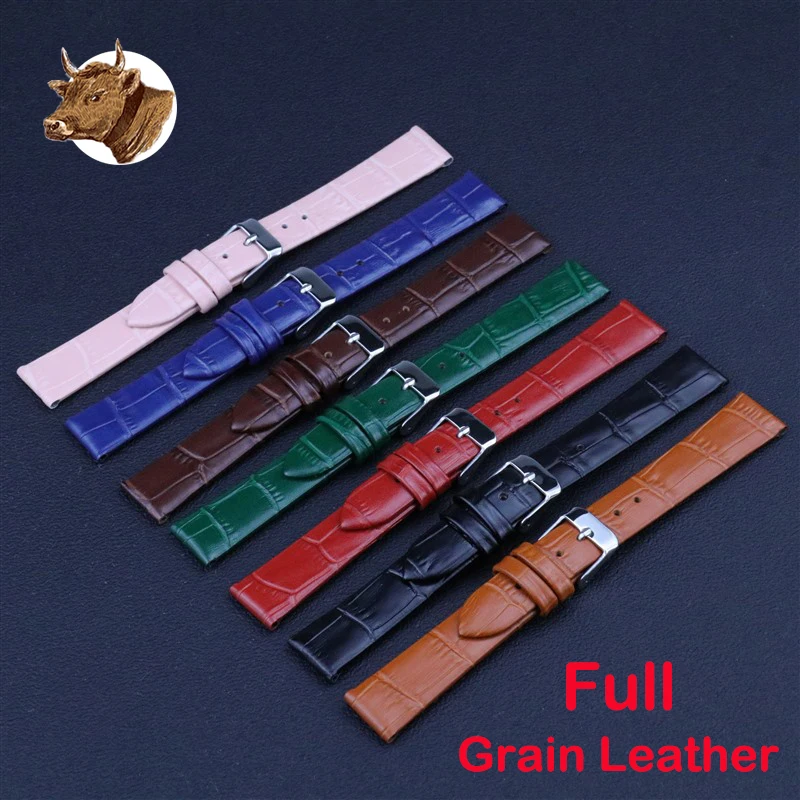 Full Grain Leather Watch Band Handmade Real Animal Skin Strap Bracelet Accessories Green Bule with Tool Set Top Quality