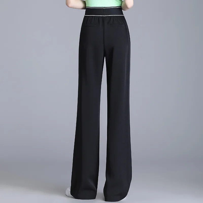 Брюки женские в рубчик с эластичным поясом и широкими штанинами свободные тонкие