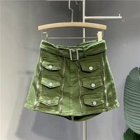 2022 summer new multi pocket zipper army green sexy a line skirt design hot girl super short denim skirts female one step skirt