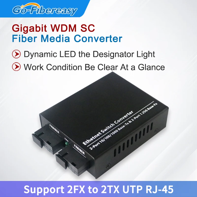 Gigabit WDM Fiber Optic Media Converter 1000Mbps Single-Mode Single Fiber 2-Port SC,2-Port RJ45 2G2E Fiber Optical Transceiver