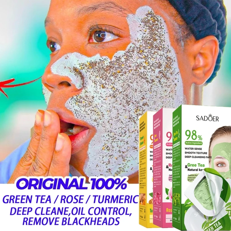 

Rose Deep Cleansing Mud Mask Oil Control Blackheads Remove Skin Rejuvenation Green Tea Mud Shrink Pores Turmeric Face Care 8pcs