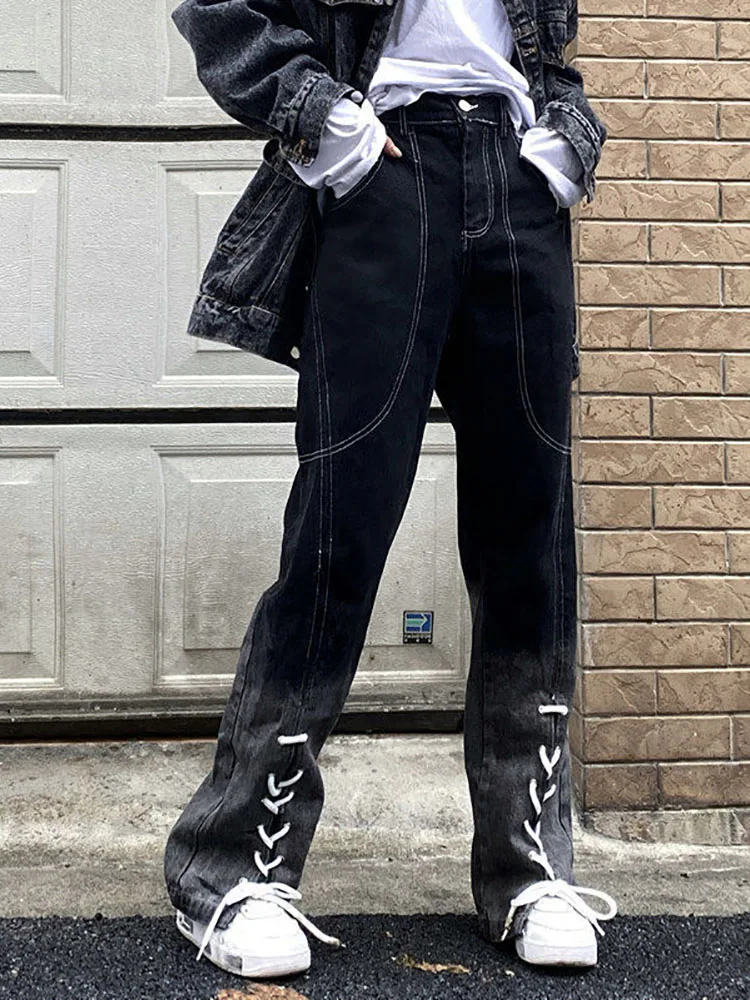 

Женские длинные брюки в американском стиле, свободные универсальные брюки с высокой талией в стиле панк, весна-лето