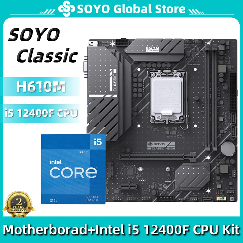 

SOYO H610M Motherboard With Intel I5 12400F Chip CPU Motherboard Set M.2 VGA Dual-Channel DDR4 Memory For DIY Computers LGA1700
