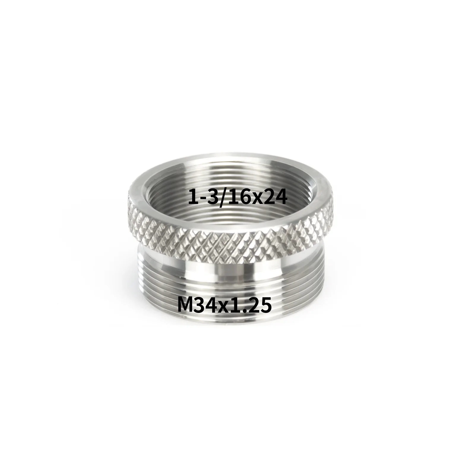 

Stainless Steel M34x1.25 to 1-3/16x24 (1.1875x24) Adapter Ring QD Convertor for 1.45x7 Solvent Trap / Booster / Trilug