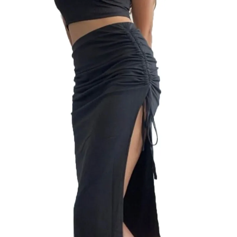 Fashion 2023 Autumn Women Slit High Waist Skirts Bodycon Maxi Long Skirt Femme Sexy Pencil Bodycon Skirts Black Split Clubwear