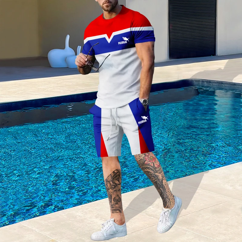 

Summer Men's Fashion Trend New Round Neck Irregular Color T-shirt Men's Youth Leisure Fitness Suit