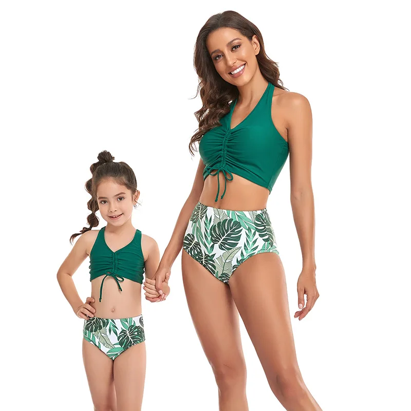 

Sexy Flower Mother and Daughter Swimsuit Women Baby Girl Bikini Set Summer Family Matching Swimwear Halter Bathing Beach Suit