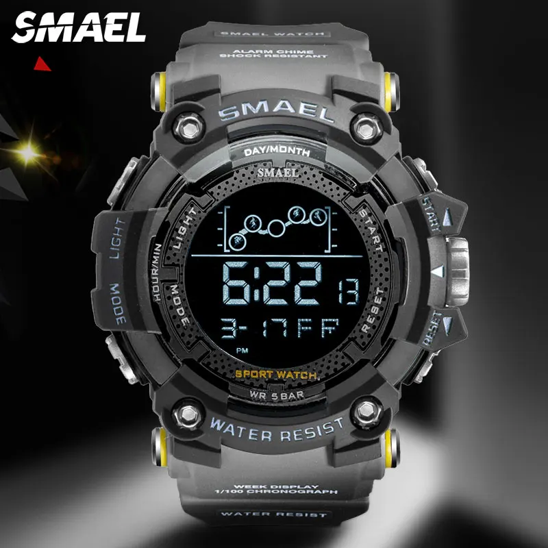 

Мужские водонепроницаемые электронные часы SMAEL, спортивные часы в стиле милитари с подсветкой, будильником, отображением недели и даты