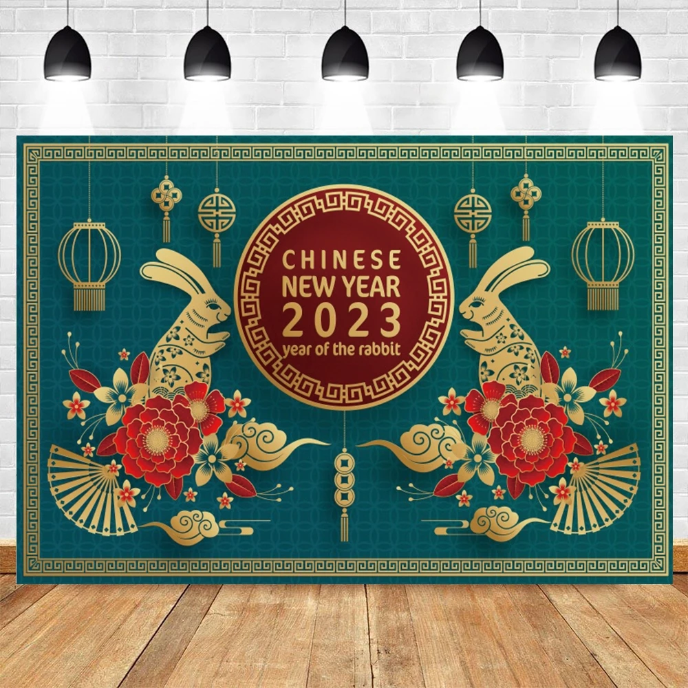 Китайский кролик новый год 2023 Китай красный фон фонарик цветочный традиционный