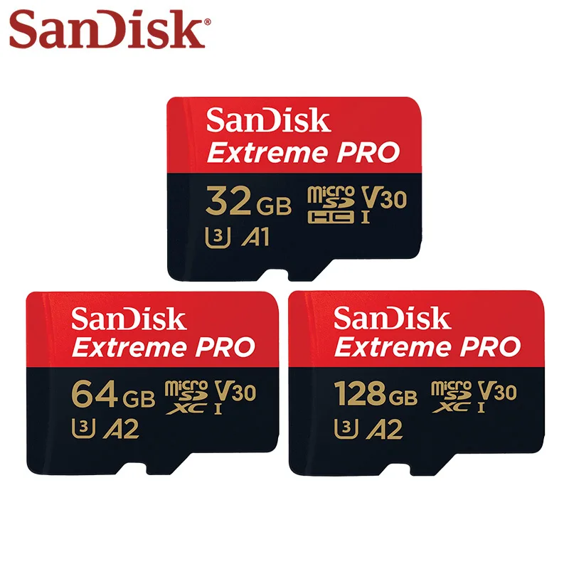 Original SanDisk Extreme Pro Micro SD Card Up to 170MB/s 128GB 64GB A2 V30 U3 TF Card 32GB A1 Memory Card With SD Adapter