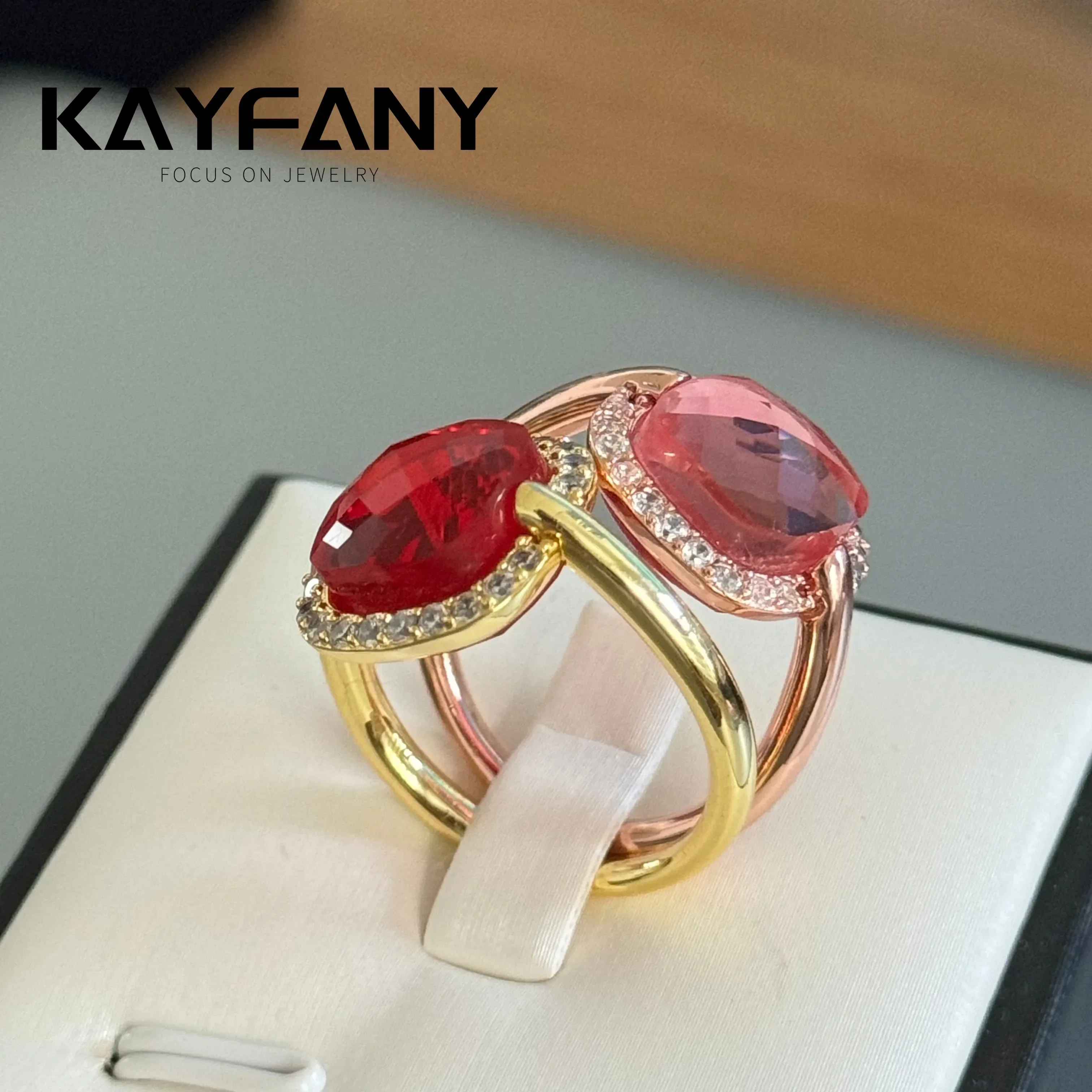 Фото Kayfany RemovableReplacementStone Nudo кольцо для женщин инкрустация цирконом с синим топазом форма флакона духов элегантные модные украшения №3