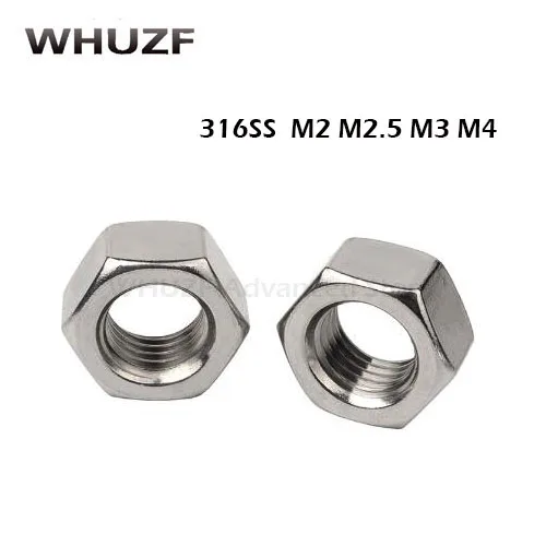 

WHUZF Free Shipping 100PCS Hex Nuts Marine Grade 316 A4 Stainless Steel Nut For M2 M2.5 M3 M4 M5 M6 M8 Metric Bolt & Screw