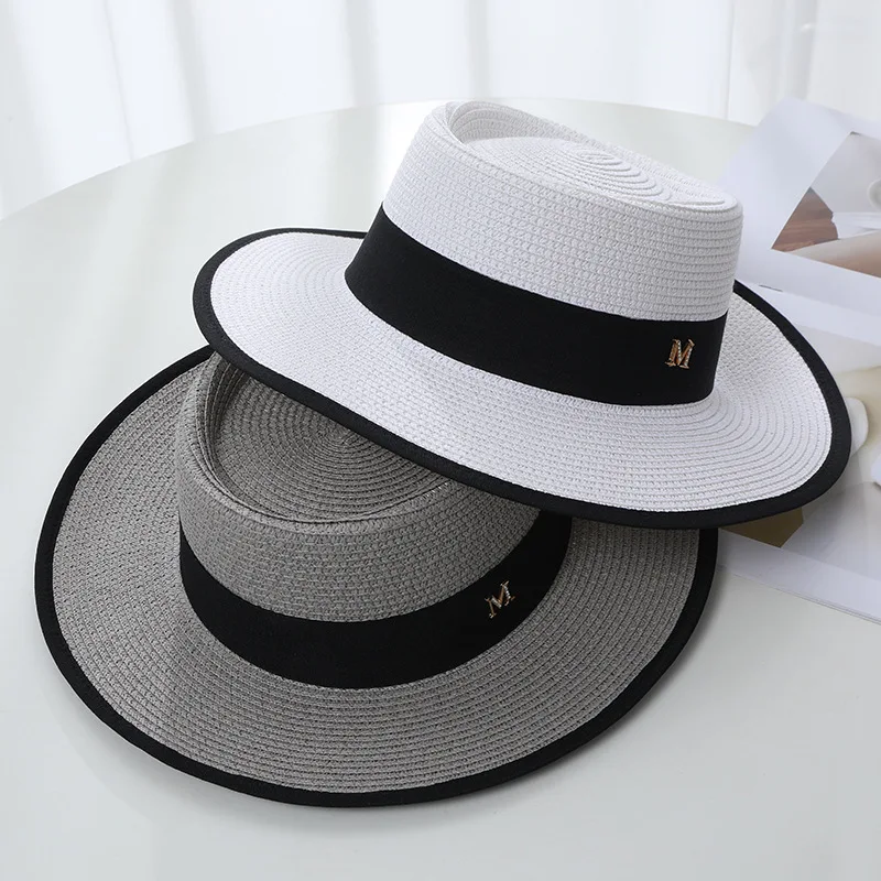 

Outdoor Anti-UV Summer Sun Hats For Women Fashion M Hemming Straw Cap Ribbon Visor Female Sunscreen Pork Pie Top Beach Hat