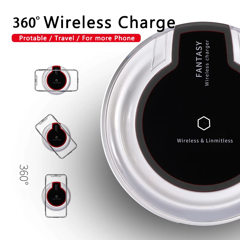 

Protable Fast Charging LED Transparent Mirco USB Wireless Charger Pads Power Bank Induction Dock 5V 1A 10W For iphone Samsung QI