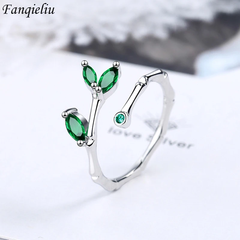 

Fanqieliu Silver Color New Woman S925 Stamp Luxury Green CZ Zircon Ring Vintage Leaf High Quality Jewelry Gift For Girl FQL20162