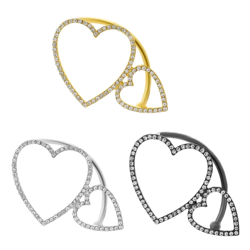 

Double Peach Heart Ear Wrap Rhinestones Ear Cuff Tragus Earrings Ear Bone Clip