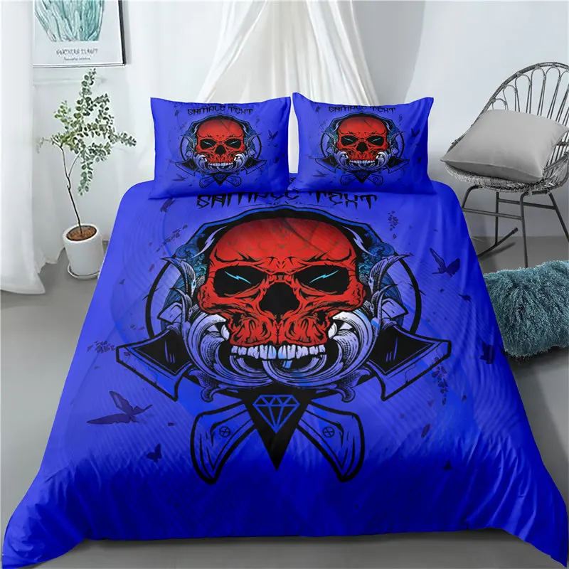

Sugar Skull Duvet Cover Horror Theme Exotic Floral Comforter Cover Gothic Skeleton 2/3pcs Bedding Set King For Kids Adult Decor