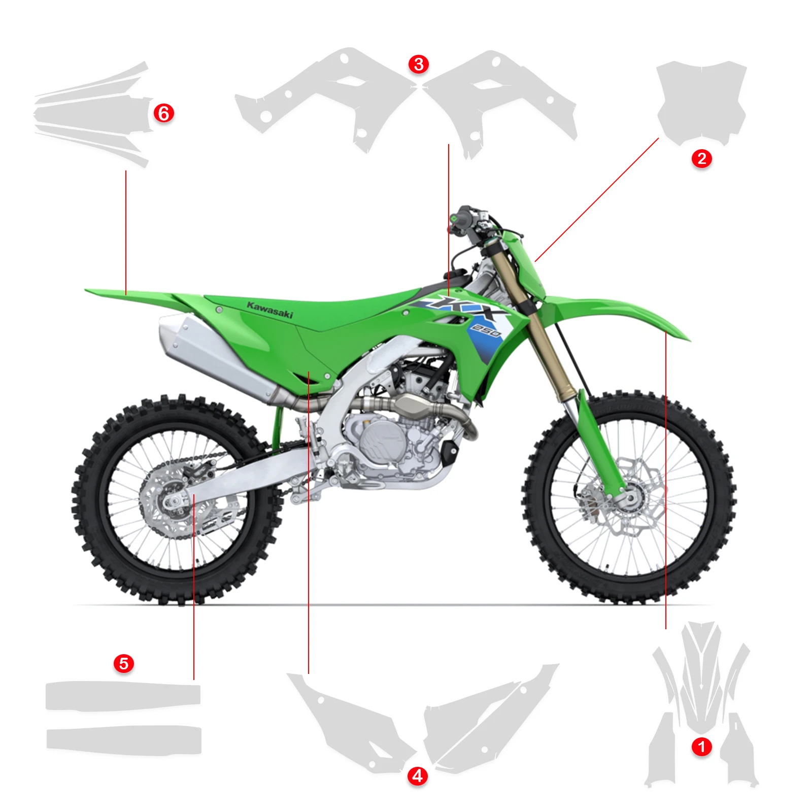 Фото Прозрачная защитная пленка из ТПУ (PPF) для обтекателей мотоциклов Kawasaki KX 125 и KX 250, аксессуары для кузова, 2026 год №2