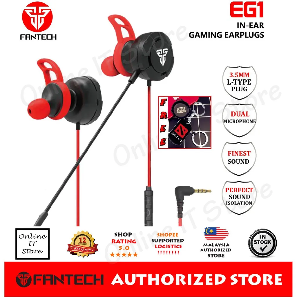 

Fantech EG1 / EG2 (NEW MODEL)In-Ear Mobile Gaming Earphone Noise Reduction Stereo Bass Earbuds (FREE PUBG / Storage Bag)