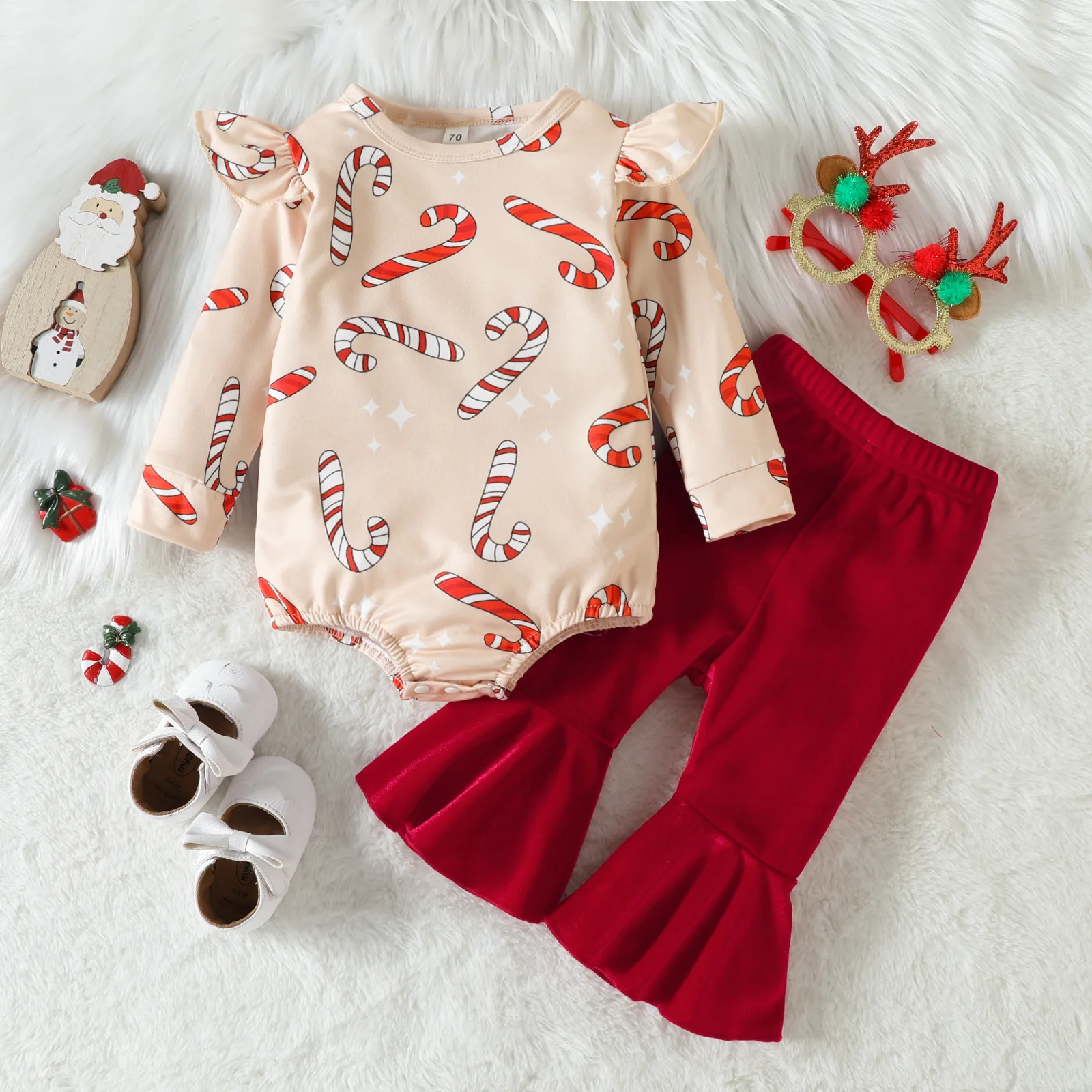 Kids Christmas Santa Claus Outfit Newborn Clothing Sets Winter Printed Tops Flared Trousers Baby Boys Girls Clothes Costume Xmas