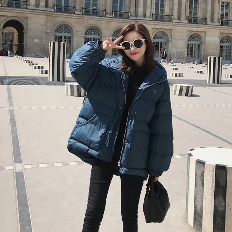 Winter Jacket Coat Women 2022 Casual Blue Korean Style Polyester Padded Puffer Jacket Parkas Hooded Warm Ropa Mujer Invierno