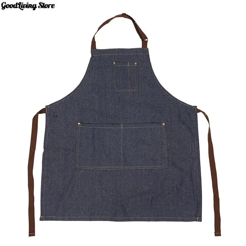 

1pcs Practical 71x65cm Blue Denim Simple Aprons Uniform Unisex Jeans Aprons Men's Lady's Kitchen Cooking Gifts