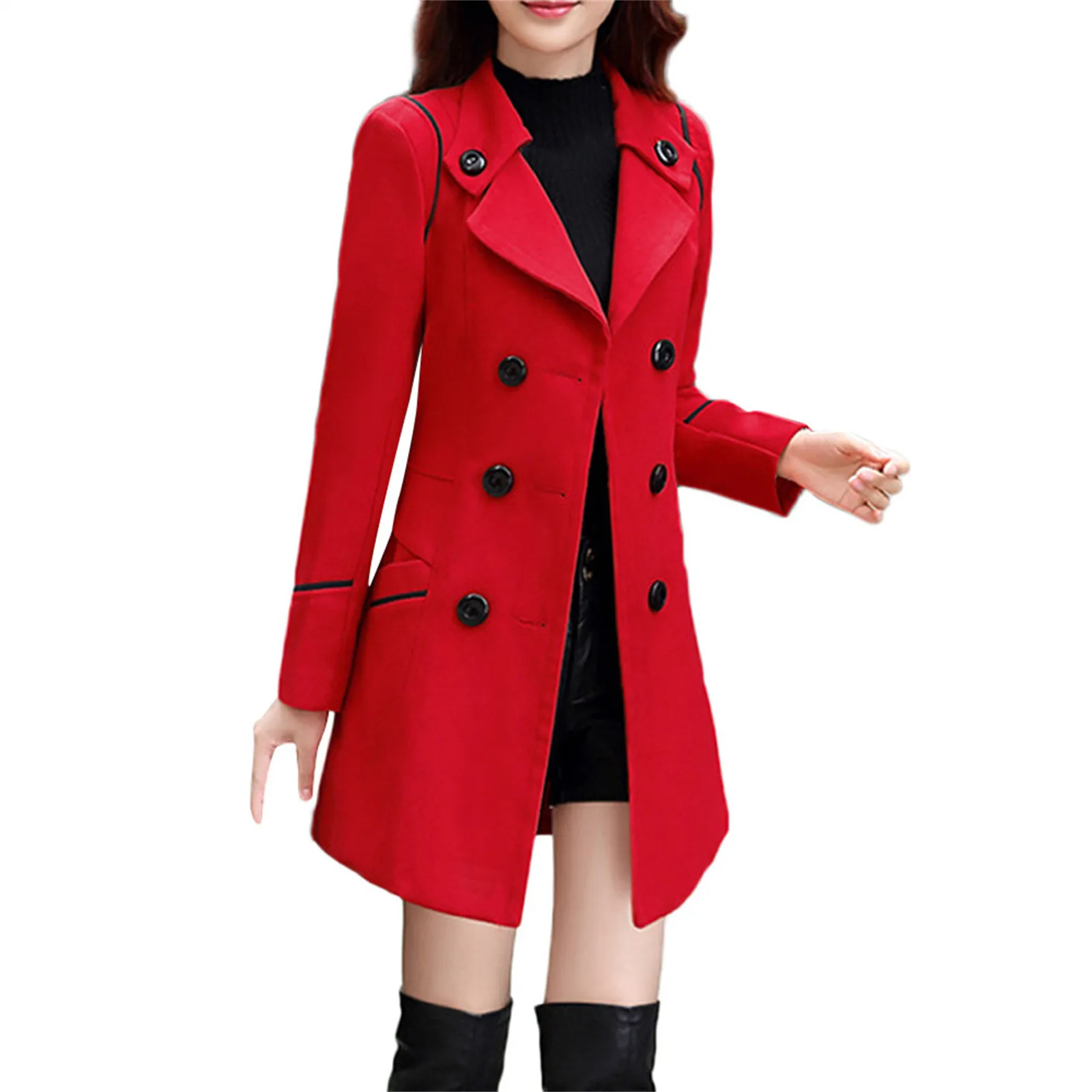 

Women Wool Jacket Coat Double Breasted Coats Elegant Long Sleeves Work Office Fashion loose thickening cotton-padded jacket