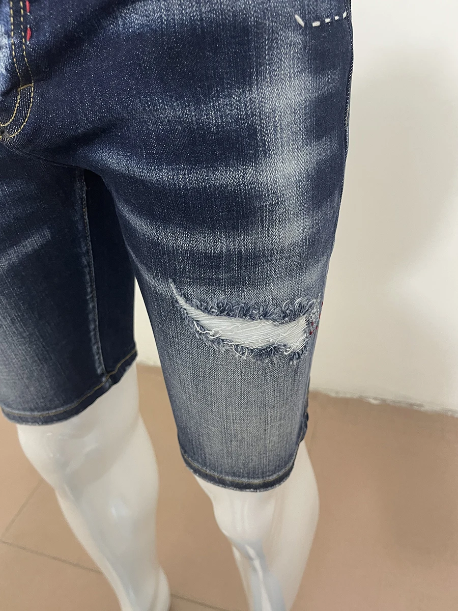 2023 Spring and Summer New D2 Jeans Men's Denim Shorts Three-dimensional Cutting and Splicing Water-washed Speckle Paint Five-po