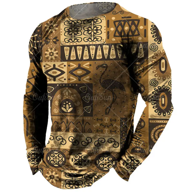 

Vintage Men's Long Sleeve T-Shirt 3d Print Tees Summer National Dress Ancient Totem Graphics Tops Men Clothing Punk Streetwear