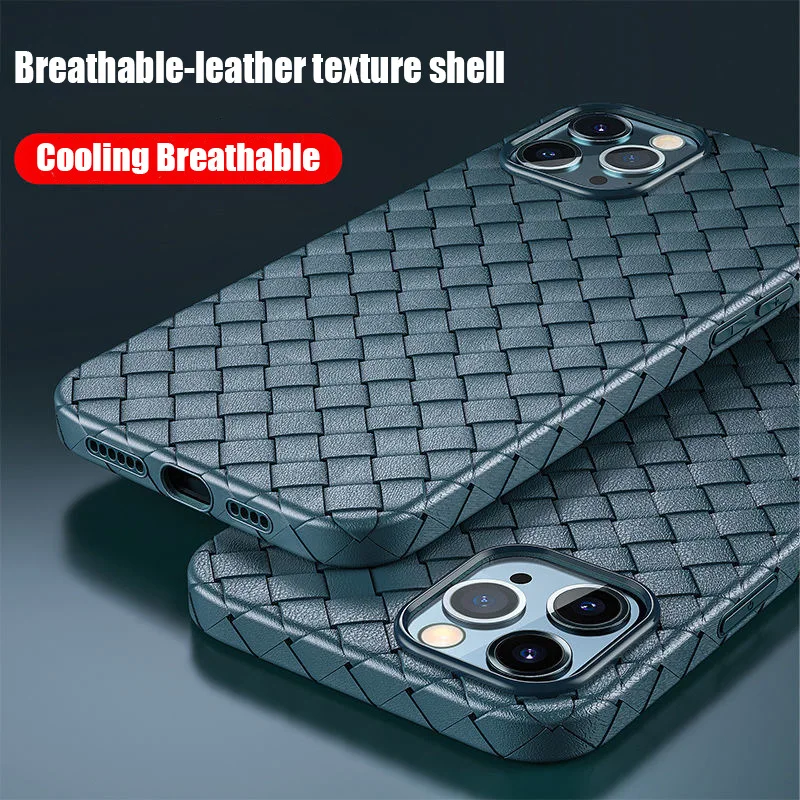 

Breathable Mesh Case For iPhone 13 11 Pro Max 12 Mini XS 6S 7 8 Plus X XR Leather Weaving BV Grid Cover iPhone 13 Silicone Funda