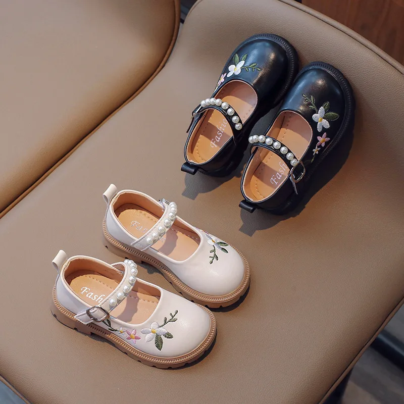 Детские школьные туфли с цветочной вышивкой оксфорды для девочек кожаная обувь