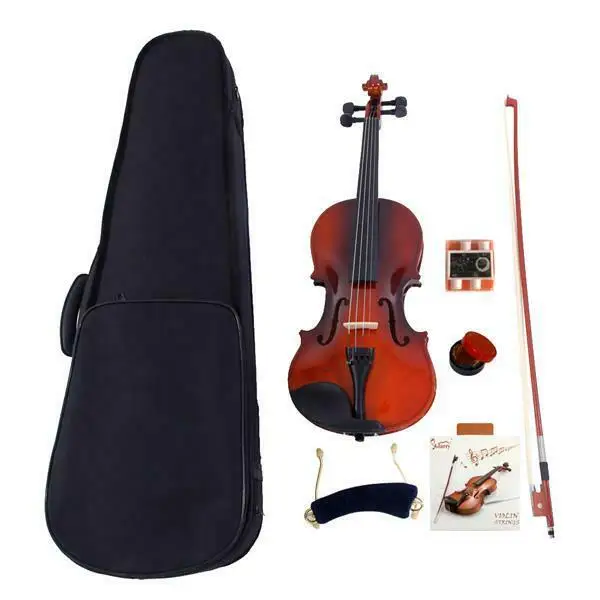 

GV100 4/4 Acoustic Violin Case Bow Rosin Strings Tuner Shoulder Rest Natural