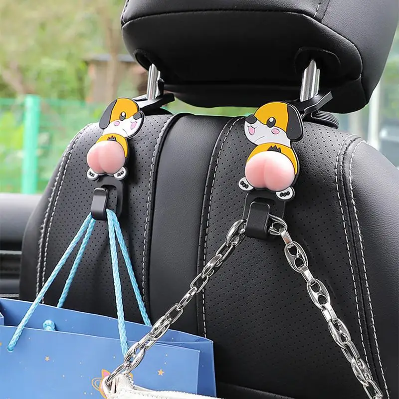 

2pcs Universal Car Headrest Hook Durable PVC Cute Cartoon Rear Seat Back Hanging Holder Auto Fastener Clip Car Accessories