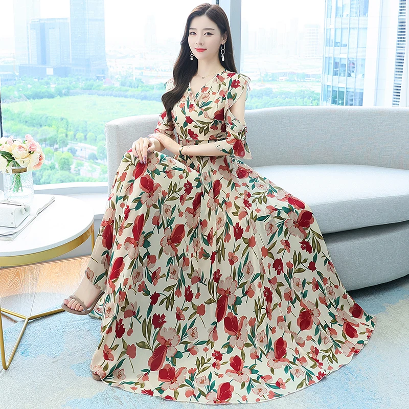 Spring Summer Floral Chiffon Boho Beach 