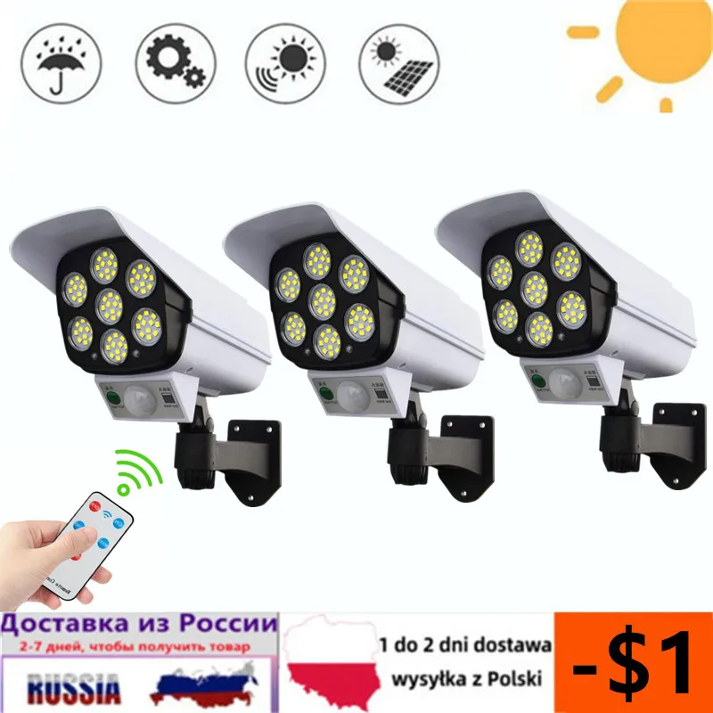 Solar Led Light Outdoor Motion Sensor Solar Light Street Spotlight Security Simulation Fake Dummy Camera 77 LED Lamp Garden