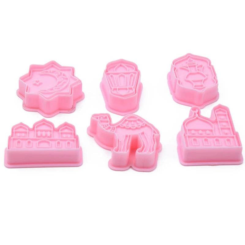 

6Pcs Cookie Cutters with Plunger Stampers Cute Cartoon Pattern Biscuit Molds