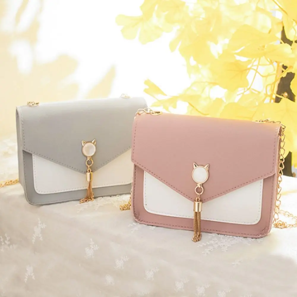 

Сумки с жемчугом и кошкой для женщин, Роскошный дизайнерский чехол на плечо с кисточкой и цепочкой, маленькая квадратная сумочка для девушек, мессенджер через плечо из искусственной кожи