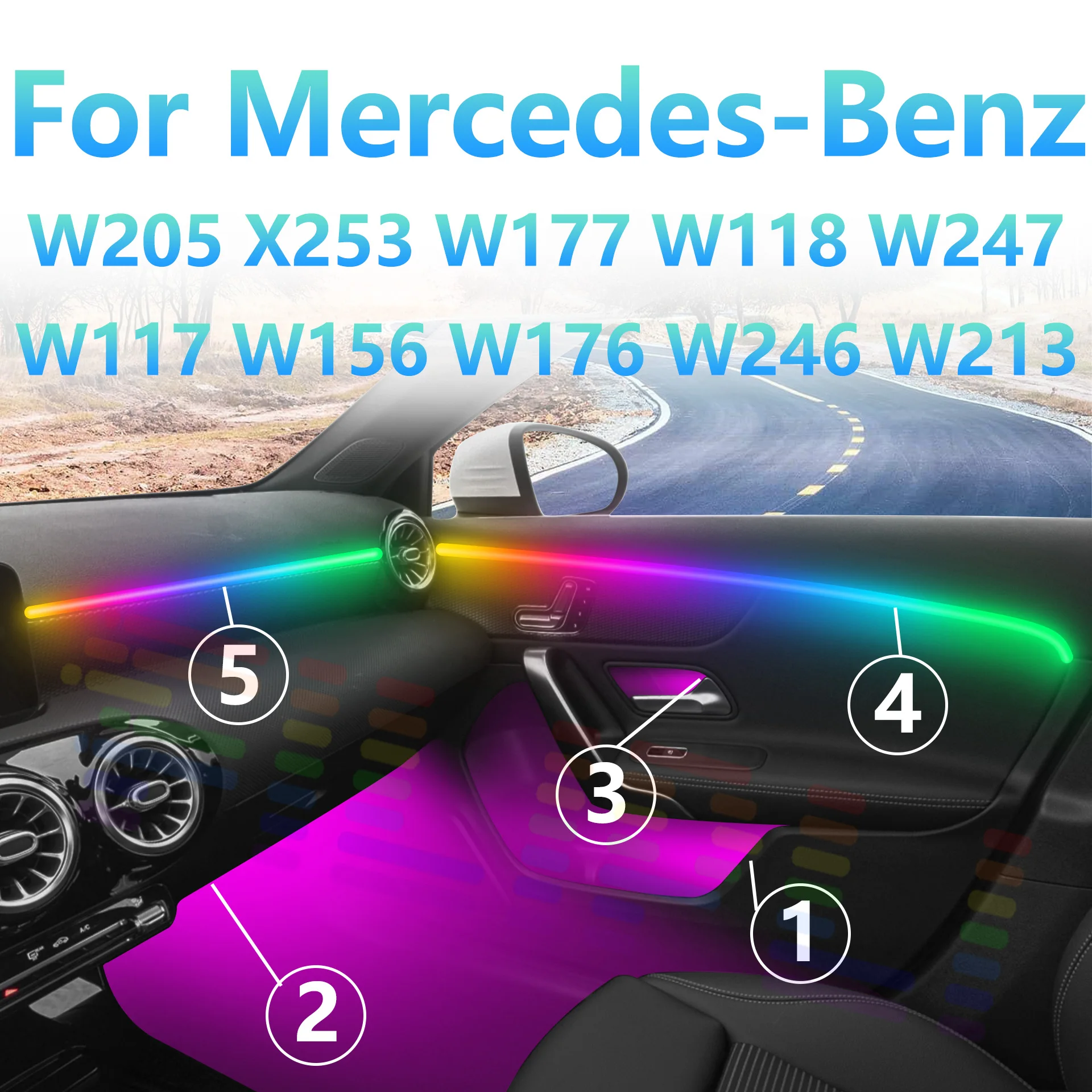 Для Mercedes-Benz W205 X253 W177 W118 W247 W117 W156 W176 W246 Атмосферная лампа RGB Symphony Автомобильное