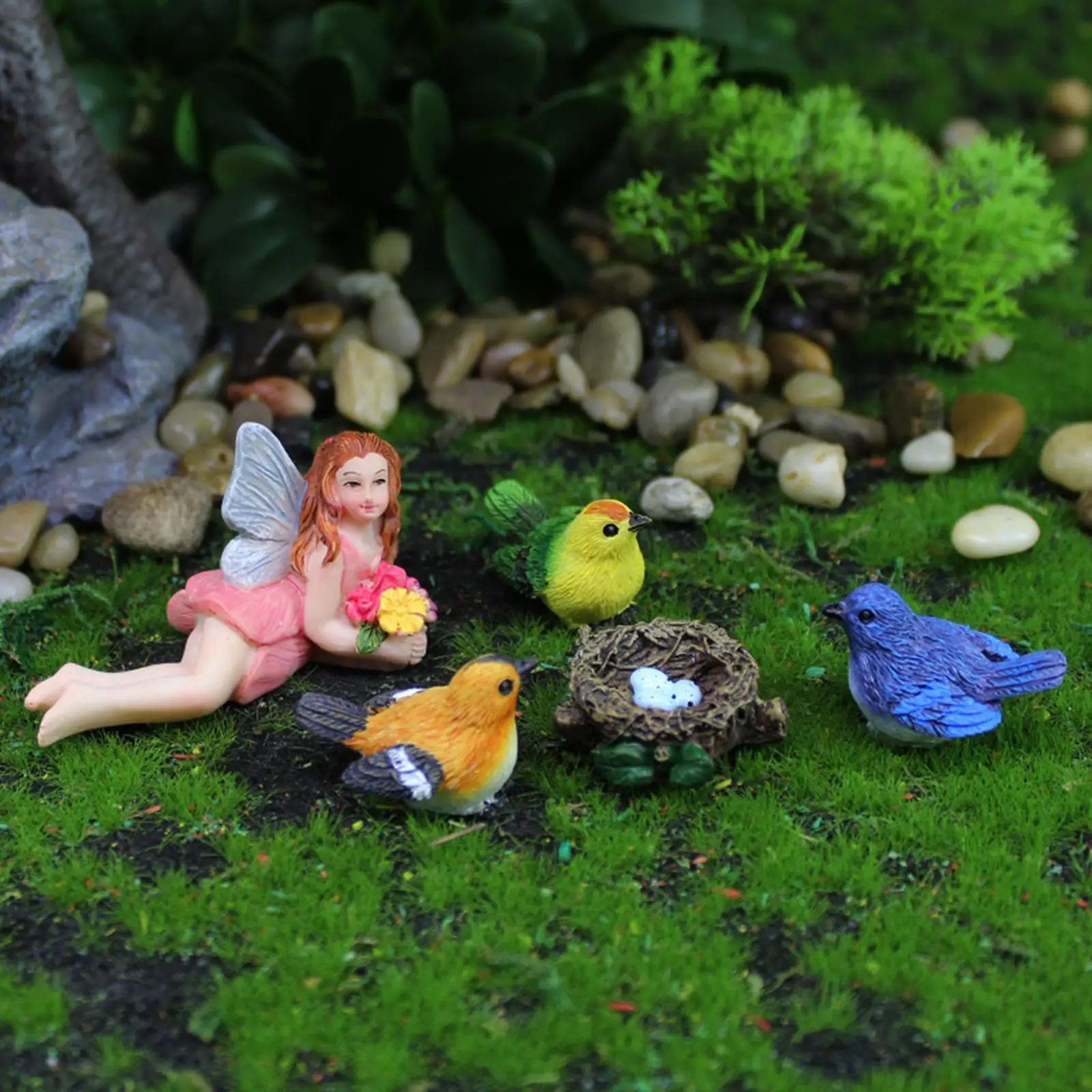 

5 Pieces Fairy Garden Figurines Bird and Sculptures Collection Party Favor for Desktop Decoration