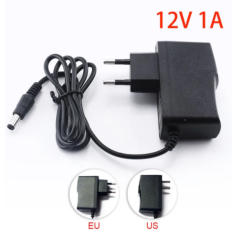 

12V 1A 1000mA US EU Plug 5.5mm x 2.1mm 100-240V AC to DC Power Adapter Supply Charger Charging adapter for LED Strip Light CCTV