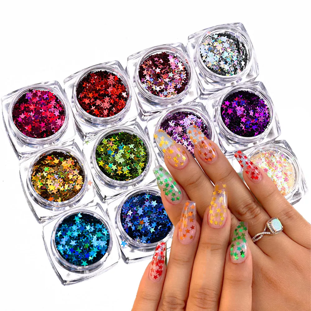 

1Box Holographic Star Nails Glitter Sequins Sparkly Laser Gold Silver Flakes For UV Gel Polish Nails Art Decoration Accessories