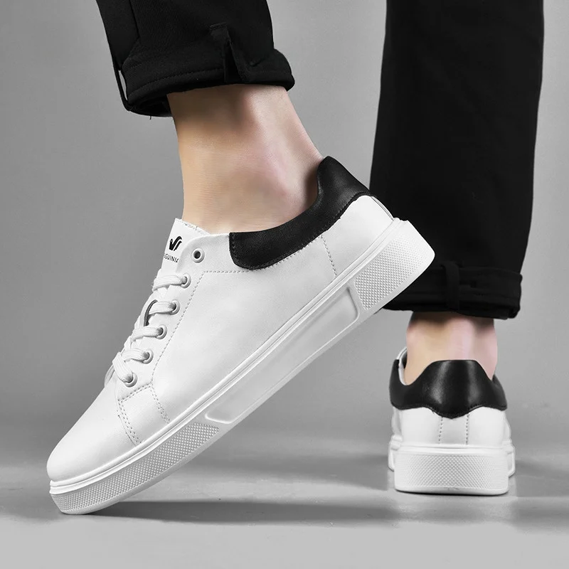 Fuguiniao Leather White Shoes Men's Autumn Soft Bottom Versatile Casual Youth Popular Sports Board