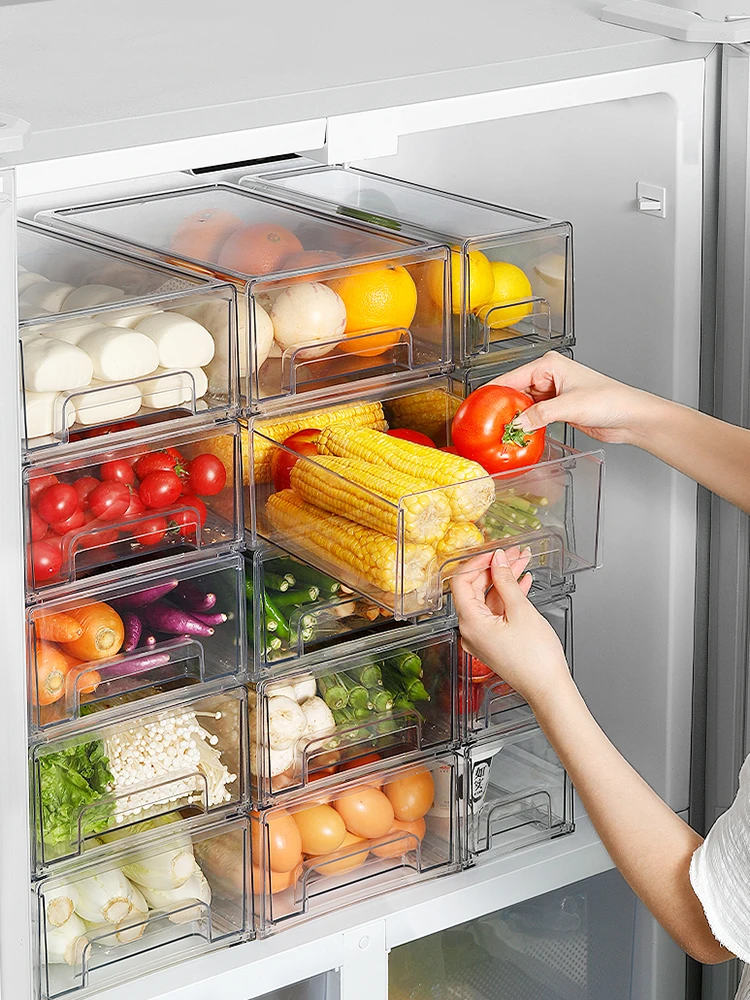 

Refrigerator Drawer Organizer Bin Plastic Storage Container for Fruit Food Jars Fridge Storage Box Transparent Pantry Freezer