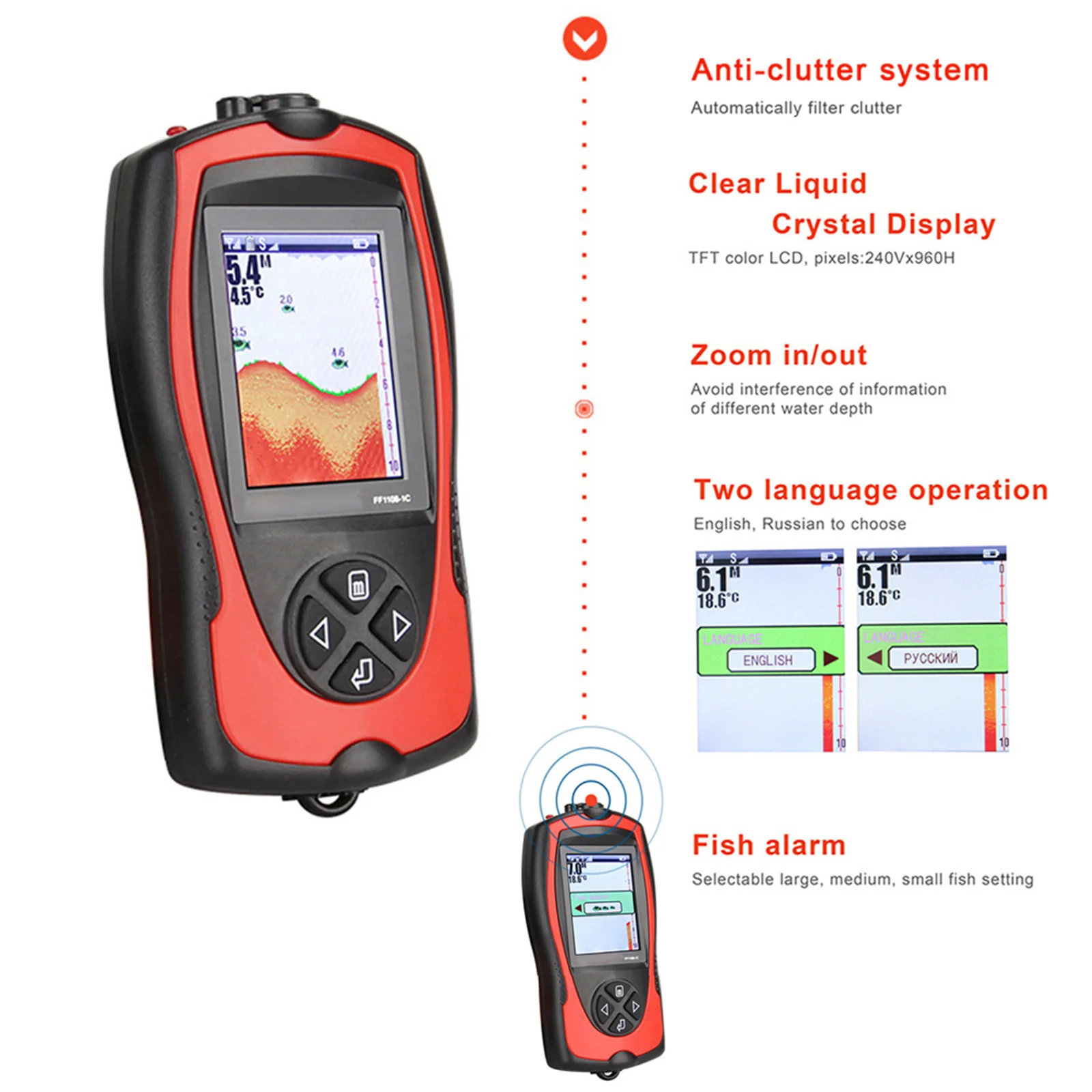 1pc Portable Wired Sonar Ice Fishing Fish Finder 100M Depth Sonar Sounder Alarm Waterproof Echo Sounder Sonar Fish Finder enlarge