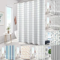 white modern shower curtain with hooks mildew proof translucent plaid bathroom curtains home waterproof peva plastic curtain set