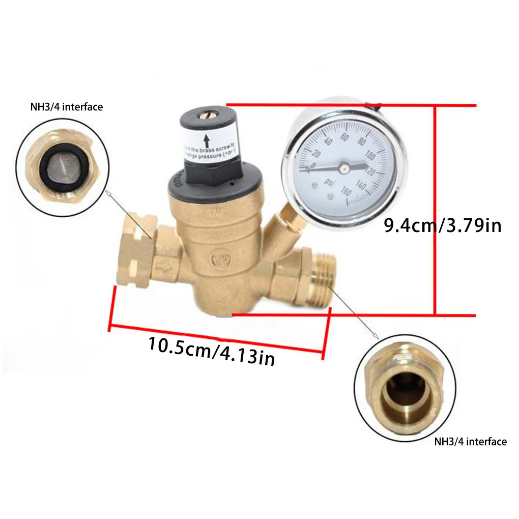 

Campers Water Pressure Regulator with Gauge Threaded Interface Adjustable Reducer Valve Accessories Spare Parts