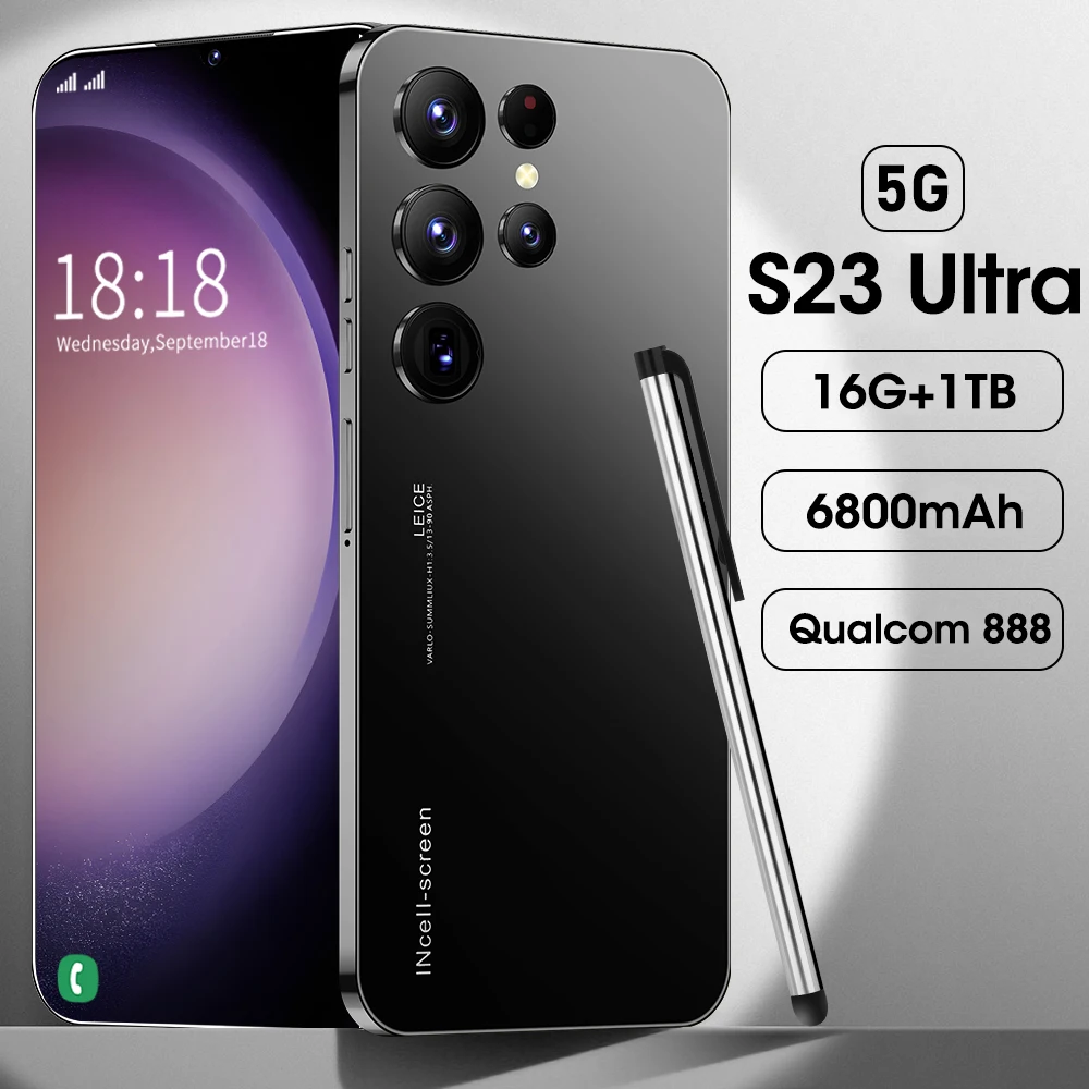 

Смартфон S23 Ultra, смартфон Android, сотовый телефон, полный экран 6,8 дюйма, идентификация по лицу, 16 ГБ + 1 ТБ, 6800 мАч, мобильные телефоны, мобильный т...