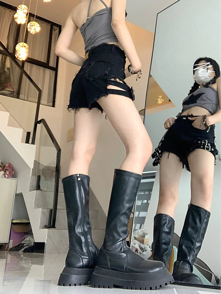 ADAgirl Punk Black Shorts Jeans Summer Low Wasit Short Pants High Street Wear Korean Fashion Emo Goth Grunge E-girl Bottoms 2023