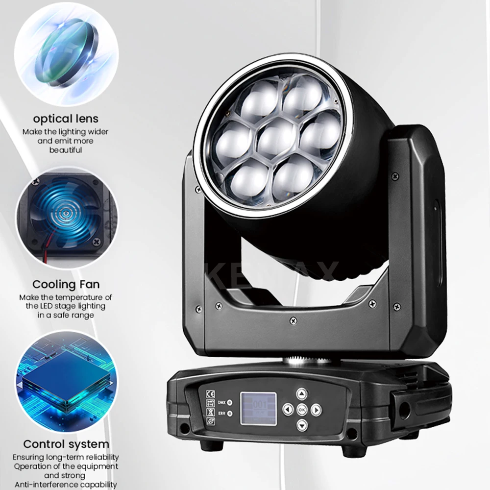 Фото Светодиодный прожектор 7X40W Bee Eye Moving Head Zoom Wash Light RGBW с эффектом луча 350W, мобильный, с полосой светодиодов, DMX512, для дискотек, сцены, свадеб и мероприятий. №5